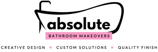 Absolute Bathroom Makeovers logo with tagline Creative Design, Custom Solutions, Quality Finish