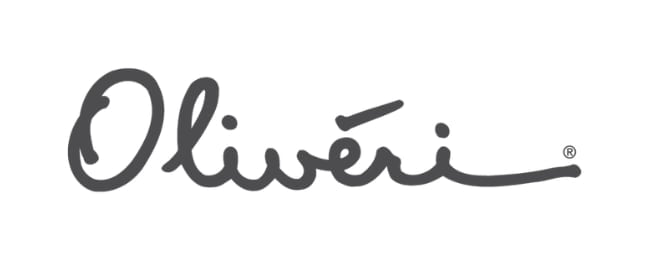 Oliveri logo in gray script lettering