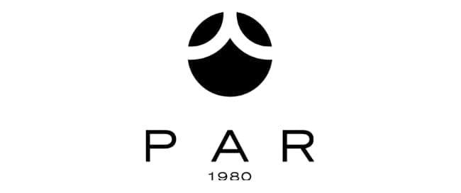 PAR 1980 logo with black geometric smiley face symbol